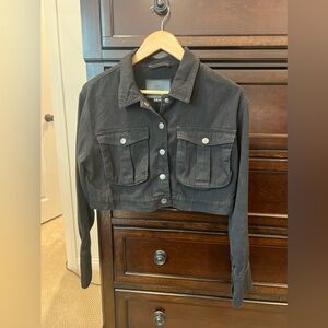GUC BBJ Los Angeles Black Denim Cropped Jean Jacket Size Medium Button Up